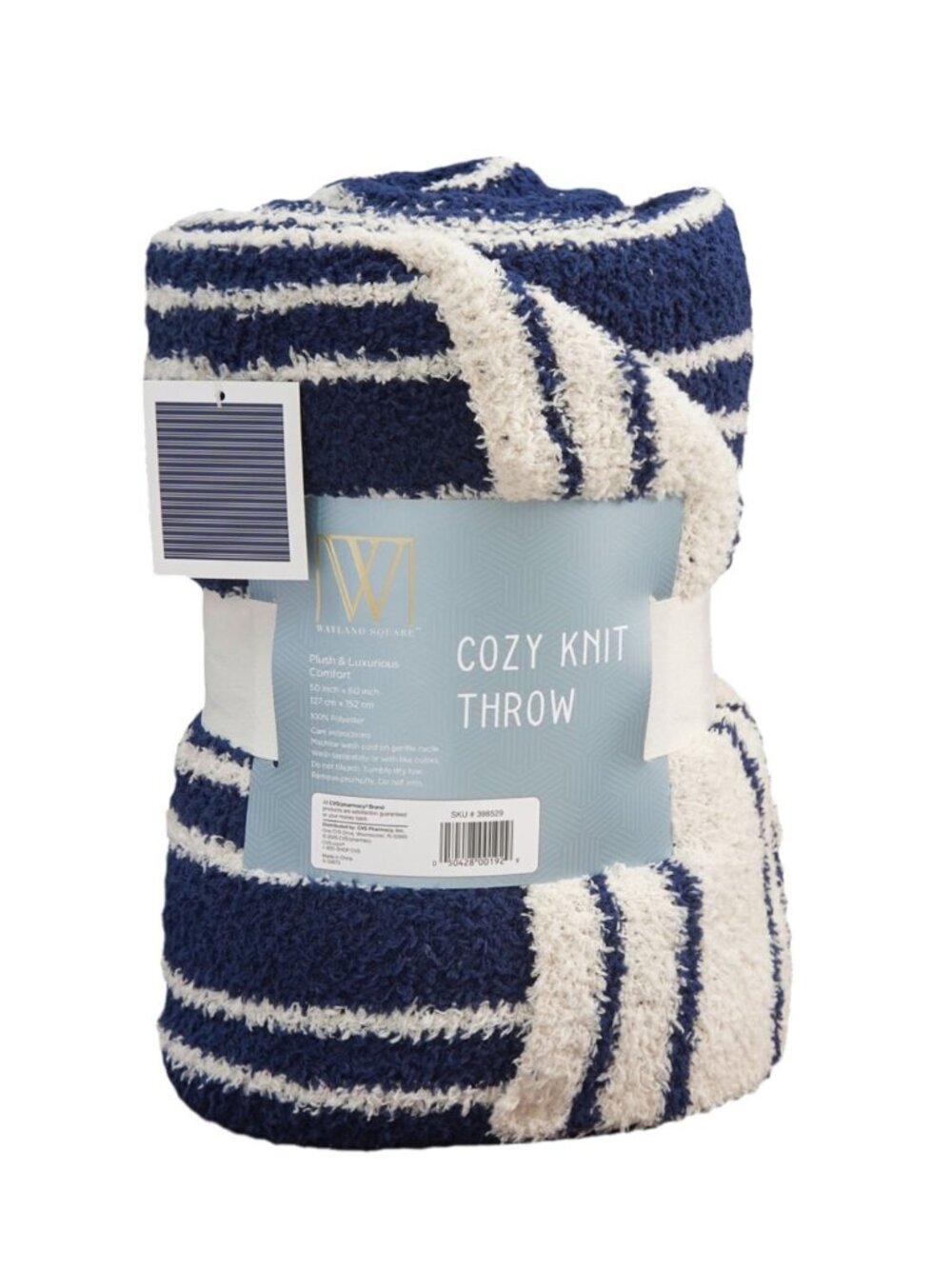 Wayland Square Cozy Knit Throw Blanket, Navy/White Stripe, 50 X 60 in